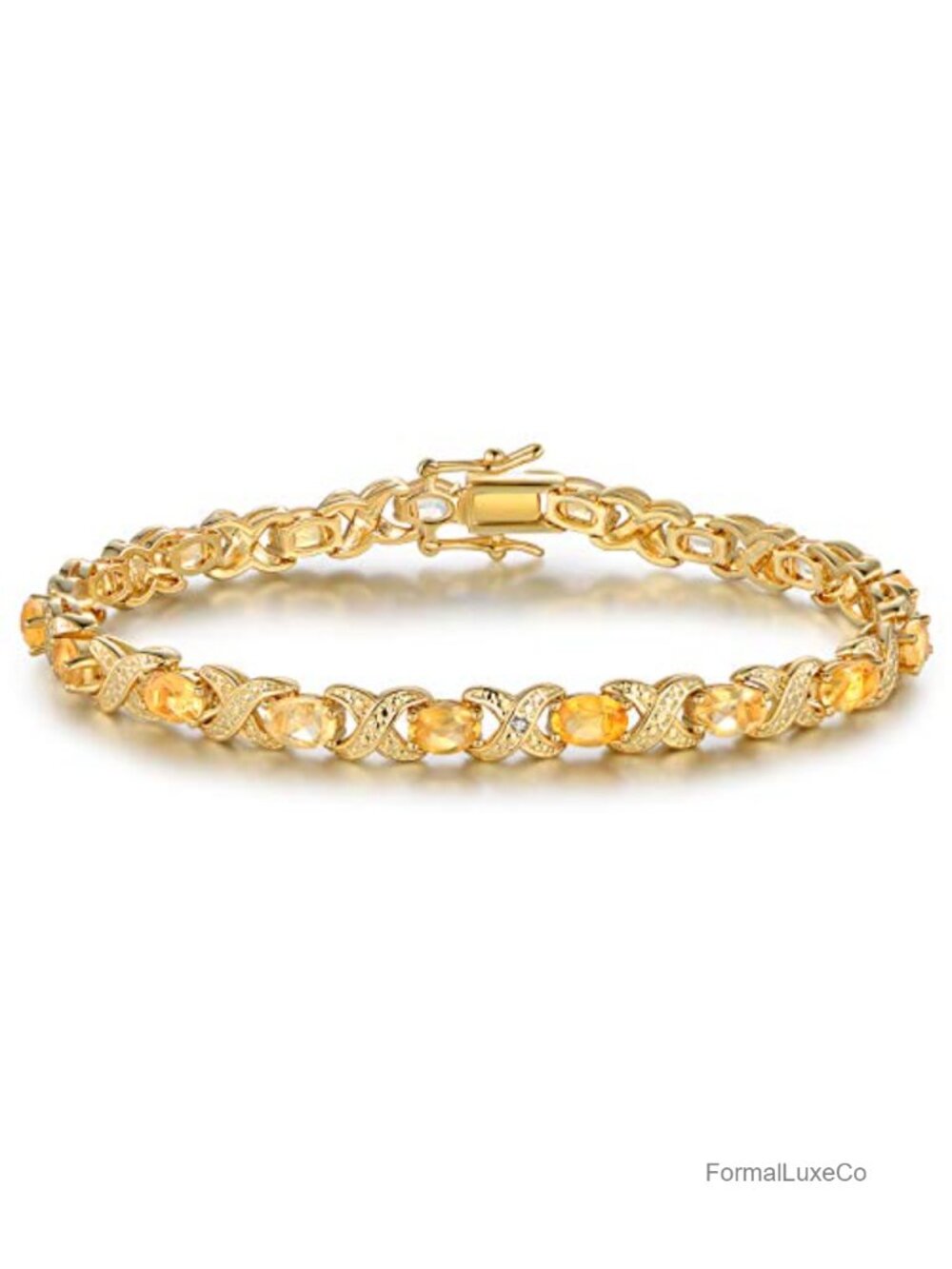 Created Citrine Tennis Bracelet Gold Plated Brass 8 Inch